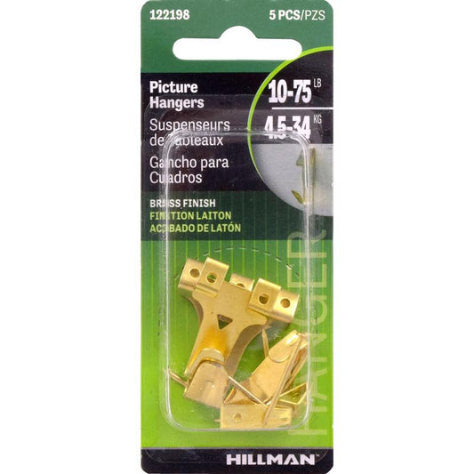 HILLMAN Brass-Plated Gold Assorted Picture Hanger 5 pk