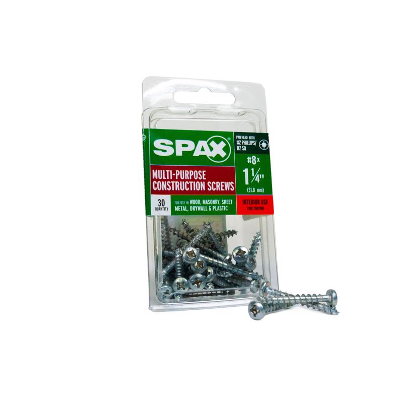 SPAX No. 8 X 1.25 in. L Phillips/Square Zinc-Plated Serrated Multi-Material Screw 30 pk