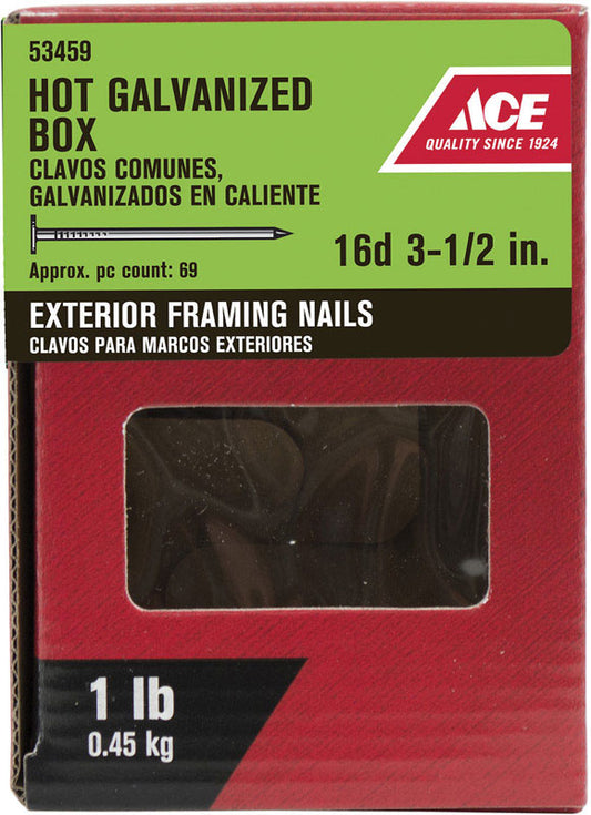 Ace 16D 3-1/2 in. Box Hot-Dipped Galvanized Steel Nail Flat Head