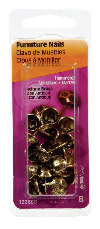 HILLMAN No. 9 Antique Brass Brass Furniture Nails 25 pk