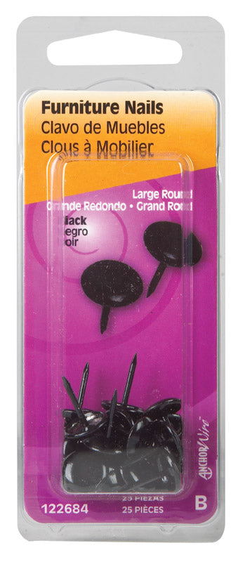 HILLMAN Large Brass-Plated Black Brass Furniture Nails 25 pk