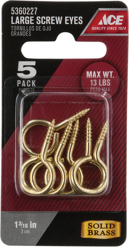 Ace 1/8 in. D X 1-3/16 in. L Polished Brass Screw Eye 13 lb. cap. 5 pk