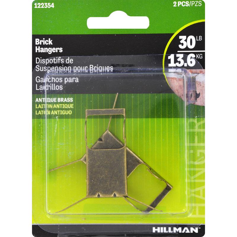 HILLMAN Brass-Plated Gold Brick Picture Hanger 30 lb 2 pk