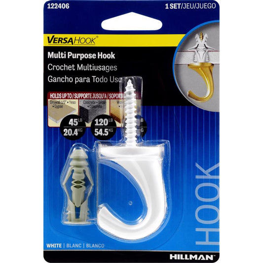 HILLMAN Large White Steel 0.95 in. L Ceiling Hook 75 lb 1 pk