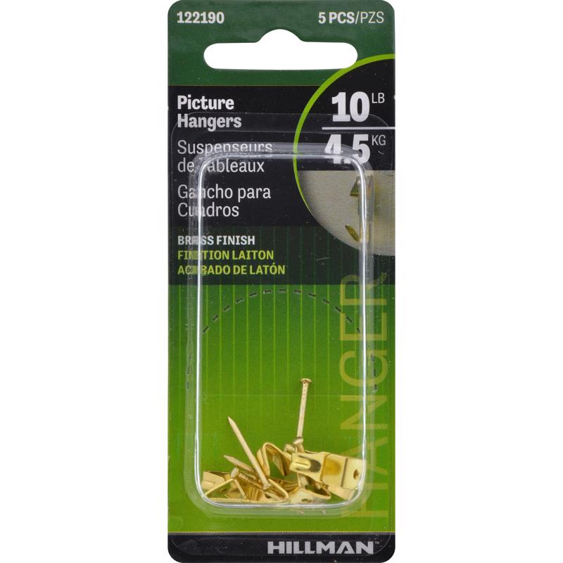 HILLMAN Brass-Plated Gold Professional Picture Hanger 10 lb 5 pk