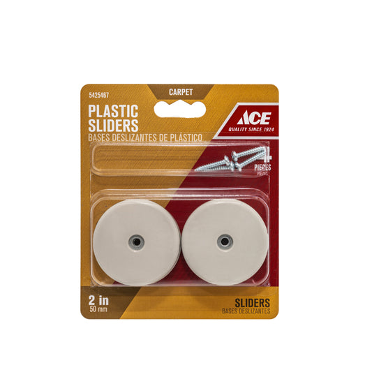 Ace White 2 in. Screw-On Plastic Sliders 4 pk