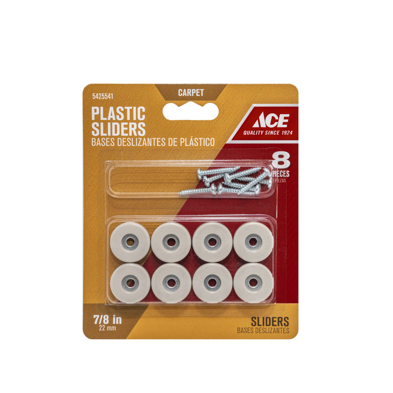 Ace White 7/8 in. Screw-On Plastic Sliders 8 pk
