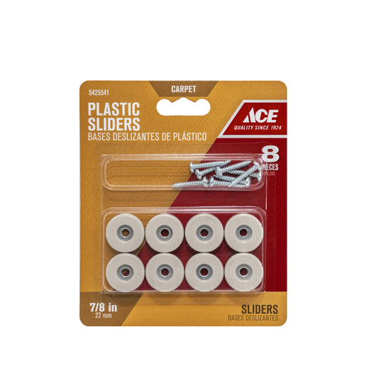 Ace White 7/8 in. Screw-On Plastic Sliders 8 pk
