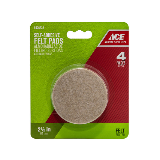 Ace Felt Self Adhesive Protective Pad Brown Round 2-1/2 in. W 4 pk