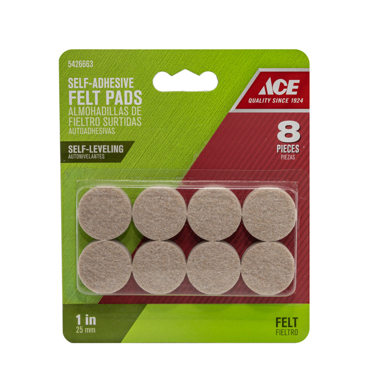 Ace Felt Self Adhesive Protective Pad Brown Round 1 in. W 8 pk