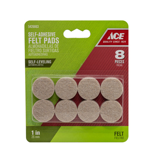 Ace Felt Self Adhesive Protective Pad Brown Round 1 in. W 8 pk