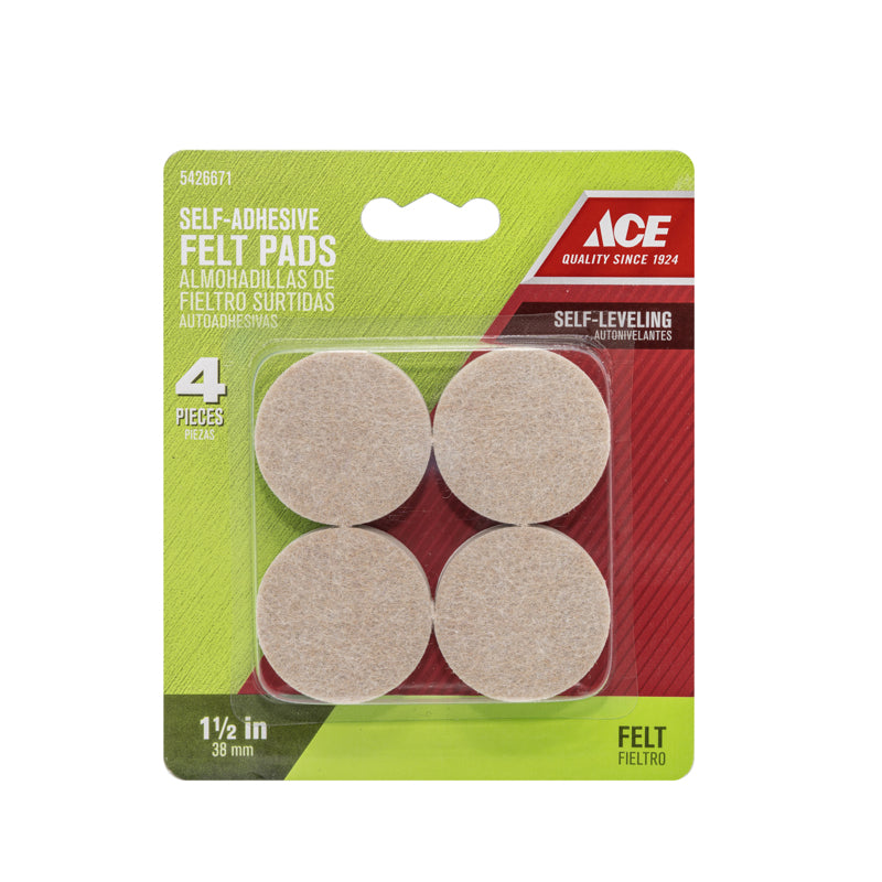 Ace Felt Self Adhesive Protective Pad Brown Round 1-1/2 in. W 4 pk