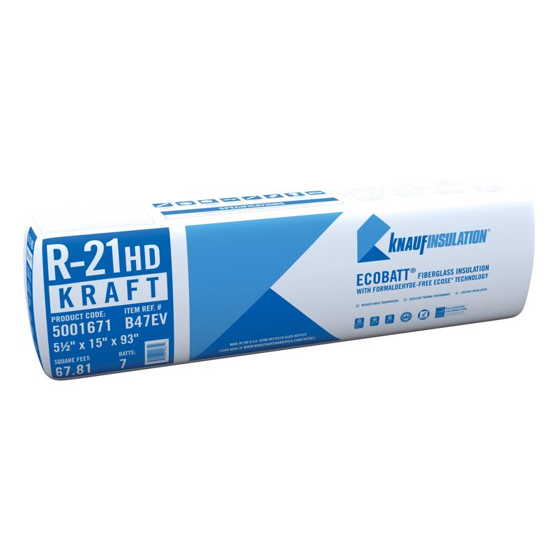 Knauf Eco Touch 15 in. W X 93 in. L X 5.5 in. 21 Kraft Faced Fiberglass Insulation Batt 67.81 sq ft