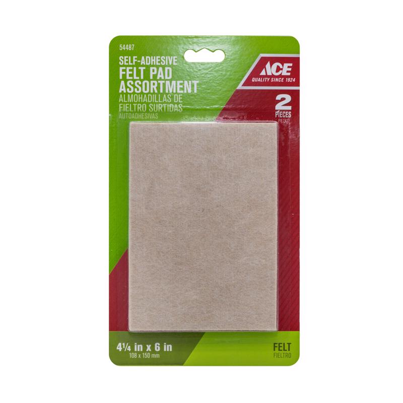 Ace Felt Self Adhesive Blanket Tan Rectangle 4-1/4 in. W X 6 in. L 2 pk