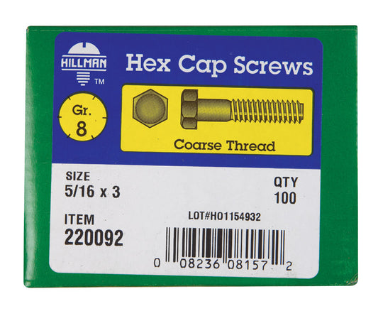 HILLMAN 5/16 in. D X 3 in. L Heat Treated Steel Hex Head Cap Screw 100 pk