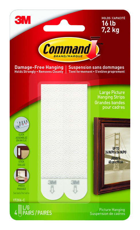 3M Command White Large Picture Hanging Strips 15 lb 4 pair