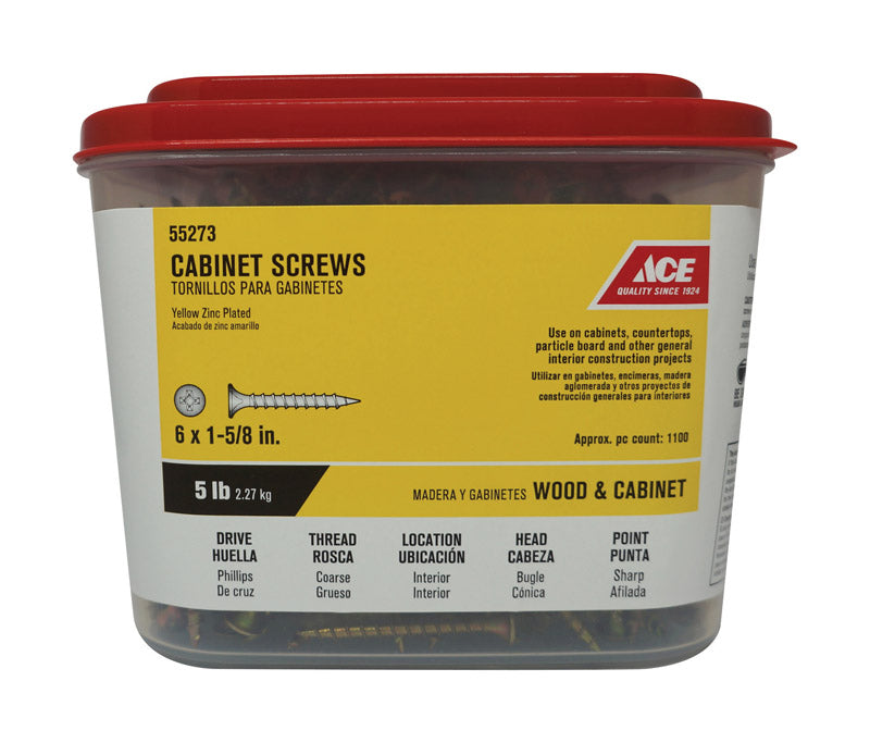 Ace No. 6 X 1-5/8 in. L Phillips Yellow Dichromate Coarse Cabinet Screws 1100 pk