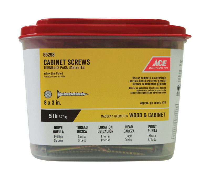 Ace No. 8 X 3 in. L Phillips Yellow Zinc Coarse Cabinet Screws 475 pk