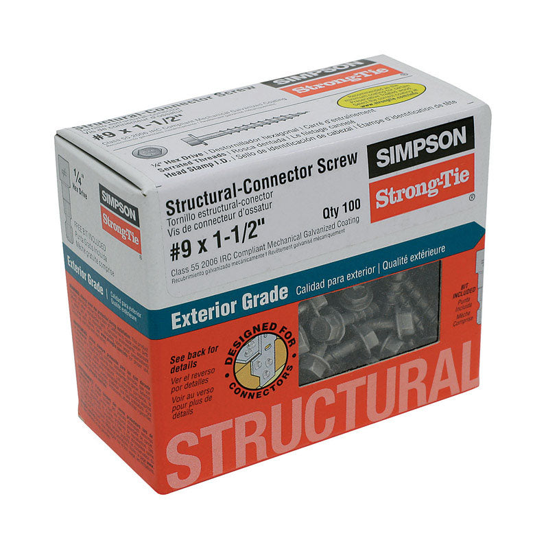 Simpson Strong-Tie Strong-Drive No. 9 Sizes X 1-1/2 in. L Star Hex Head Coarse Structural Screws