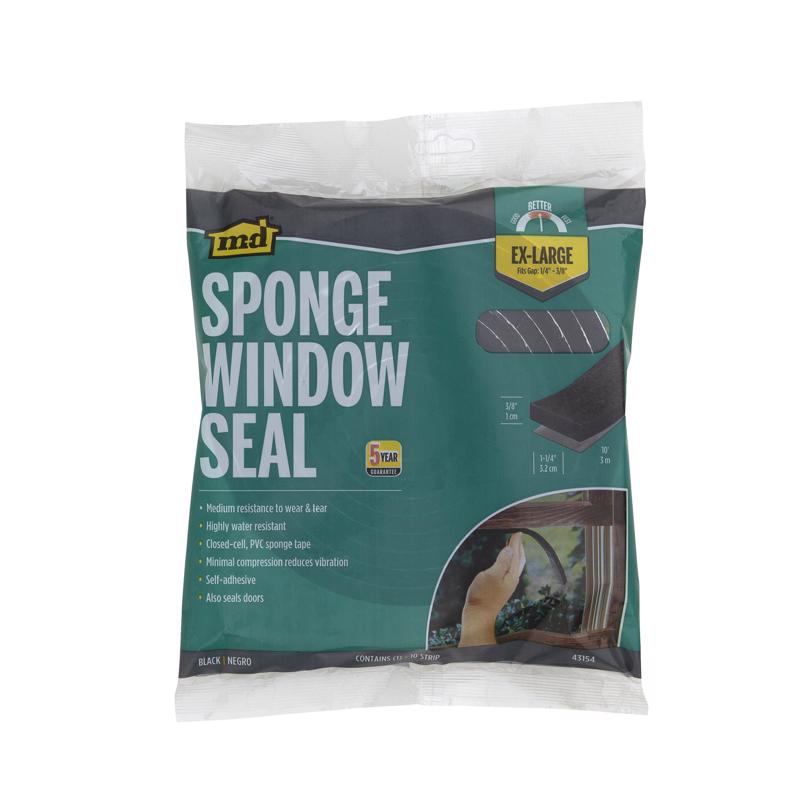 M-D BUILDING PRODUCTS Black Sponge Rubber Weather Stripping Tape For Windows 120 in. L X 0.38 in.