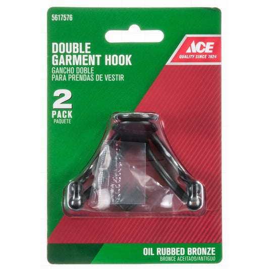 Ace 1 in. L Oil Rubbed Bronze Brown Metal Small Double Garment Hook 2 pk