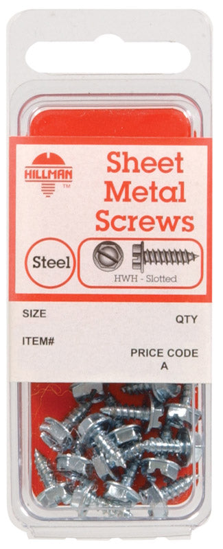 HILLMAN No. 8 Ga. X 3/4 in. L Slotted Hex Washer Head Sheet Metal Screws 12 pk