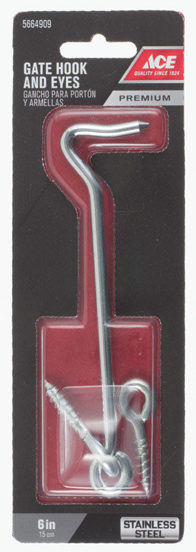 Ace 6 in. L Stainless Steel Gate Hook and Eye 1 pk