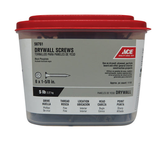 Ace No. 6 wire X 1-5/8 in. L Phillips Fine Drywall Screws 5 lb 1134 pk
