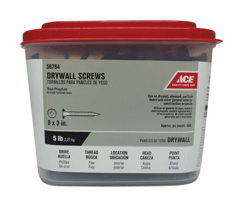Ace No. 8 wire X 3 in. L Phillips Fine Drywall Screws 5 lb 472 pk