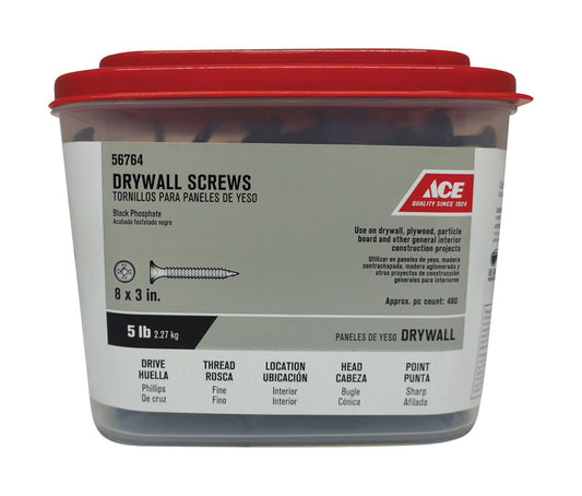 Ace No. 8 wire X 3 in. L Phillips Fine Drywall Screws 5 lb 472 pk