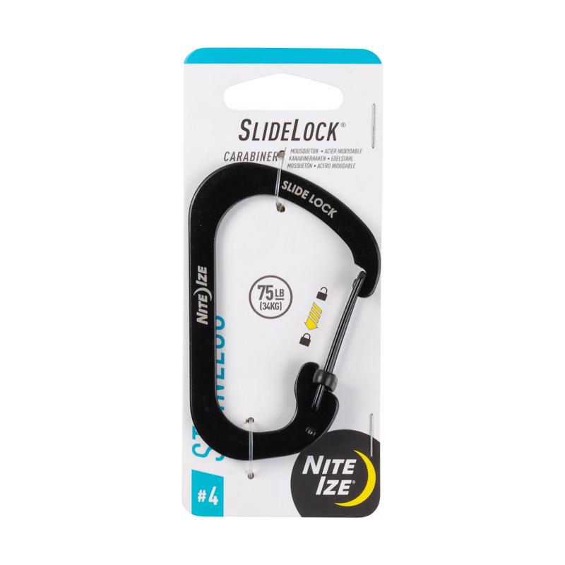 Nite Ize SlideLock 3.1 in. D Stainless Steel Black Carabiner Key Holder