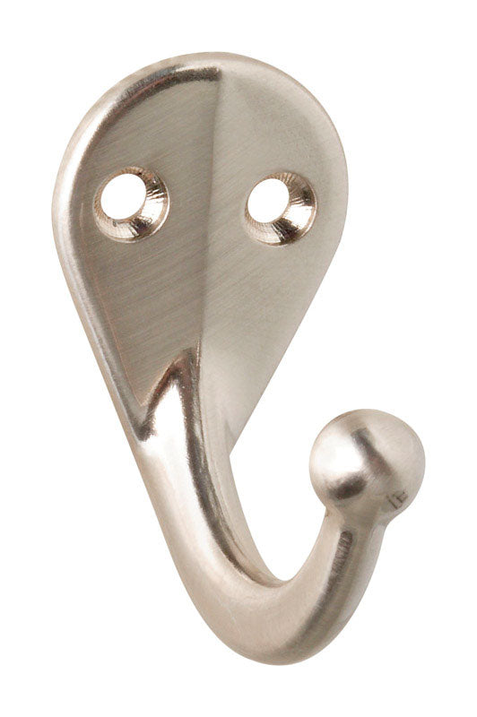 National Hardware 1.47 in. L Satin Nickel Silver Zinc Clothes Hook 35 lb. cap. 2 pk