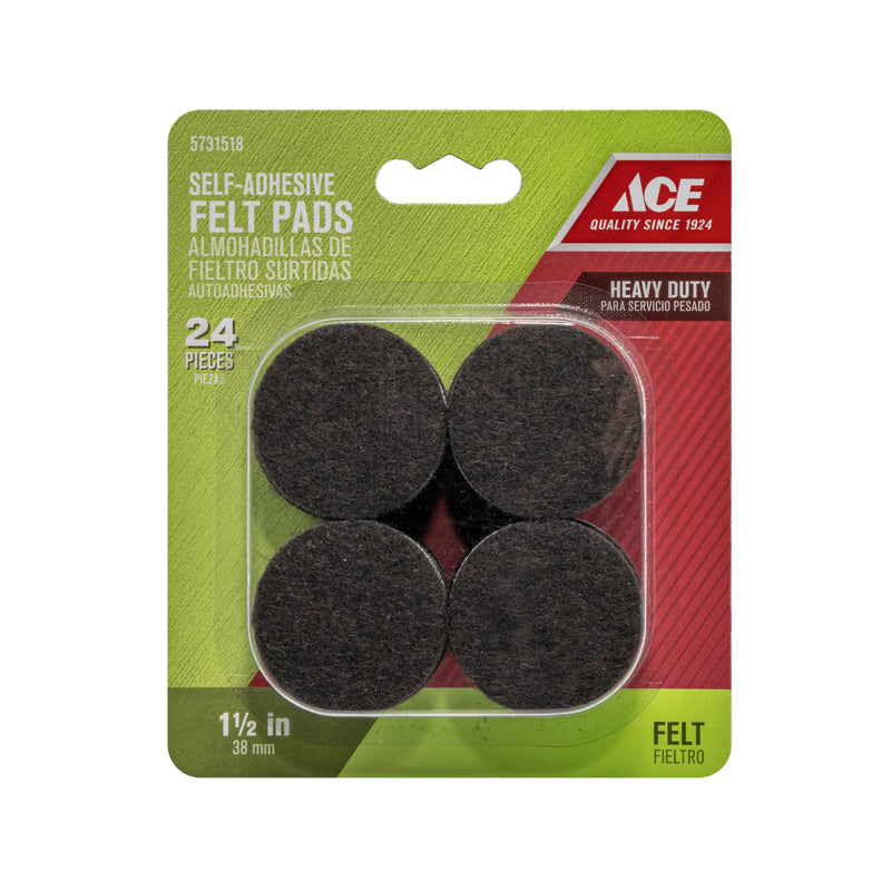 Ace Felt Self Adhesive Protective Pad Brown Round 1-1/2 in. W 24 pk