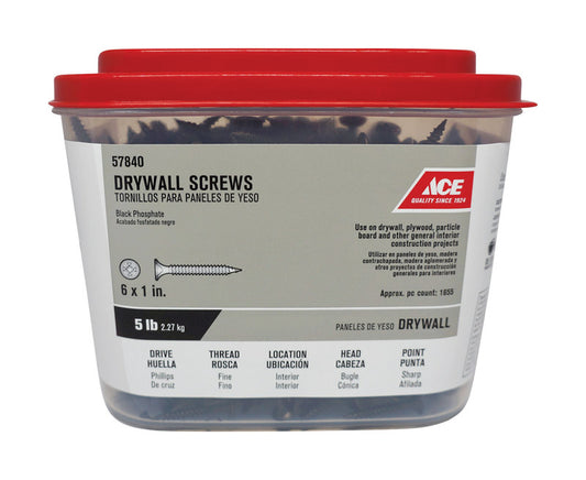 Ace No. 6 wire X 1 in. L Phillips Fine Drywall Screws 5 lb 1693 pk