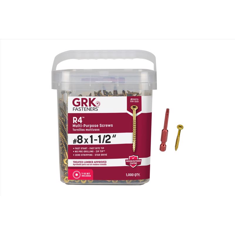 GRK Fasteners R4 No. 8 X 1-1/2 in. L Star Coated W-Cut Multi-Purpose Screws 1000 pk