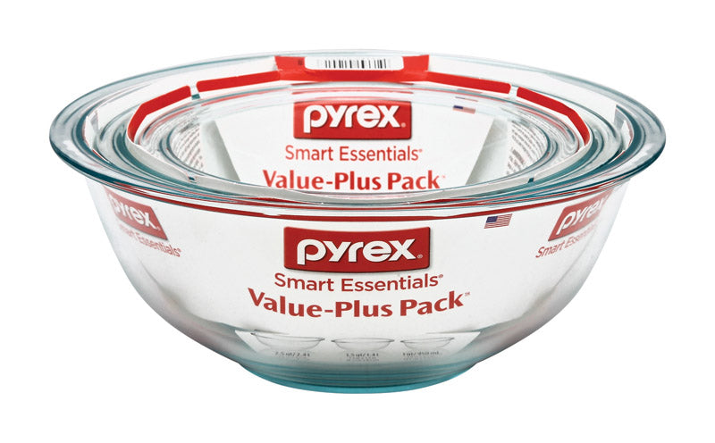 Pyrex Smart Essentials 3 pk Glass Clear Mixing Bowl Set 3 pc