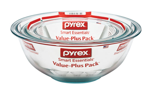 Pyrex Smart Essentials 3 pk Glass Clear Mixing Bowl Set 3 pc
