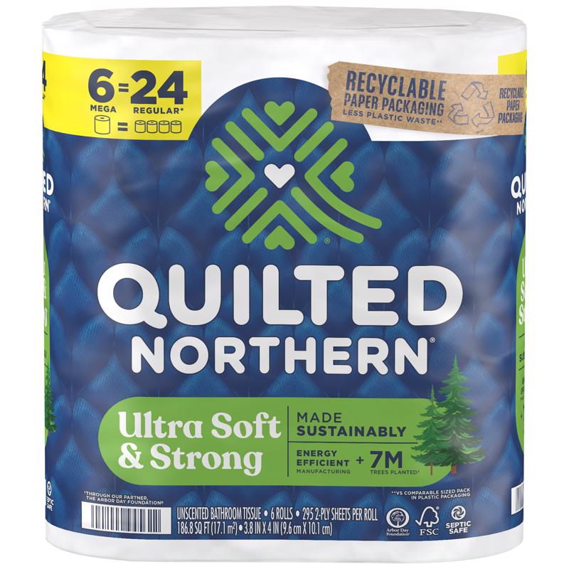 Quilted Northern Ultra Soft & Strong Toilet Paper 6 Rolls 295 sheet 186.8 sq ft