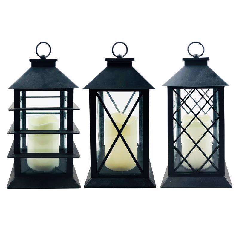 Alpine 11 in. Glass/Plastic Black/White LED Candle Lantern