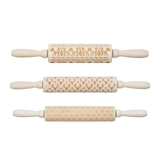 Creative Co-Op Cabin Holiday 15 in. L X 2 in. D Wood Rolling Pin Beige