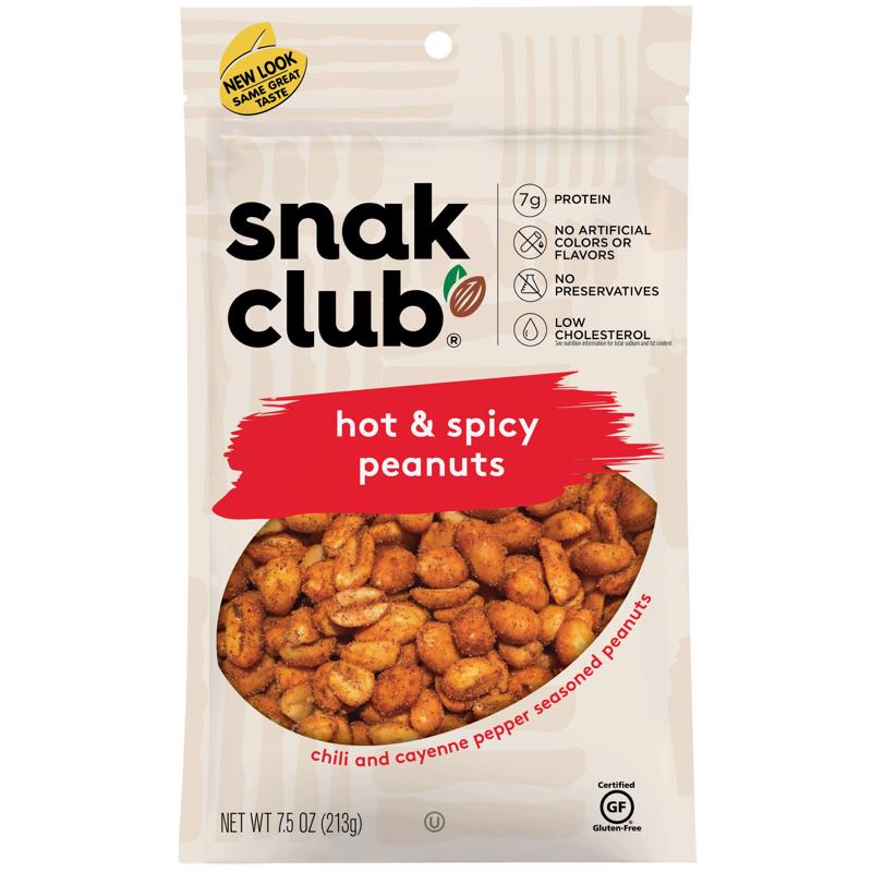Snak Club Hot and Spicy Peanuts 7.5 oz Bagged