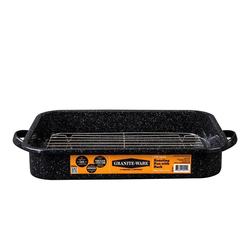 Granite Ware Porcelain Enamel Roaster with Rack 12 qt Black