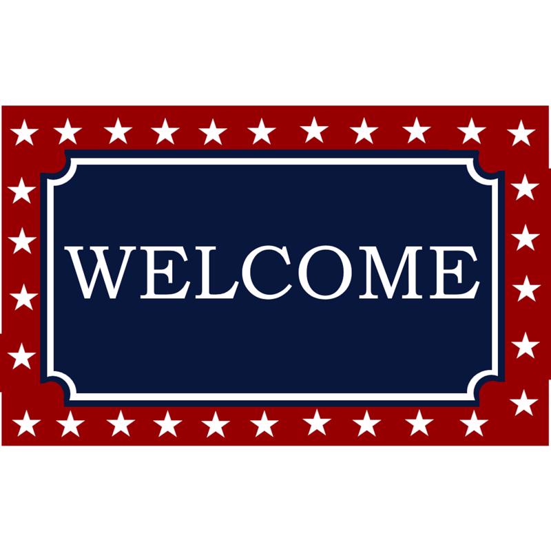 Rockport Premium Americana 18 in. W X 28 in. L Multi-Color Welcome with Star Border Coir Door Mat