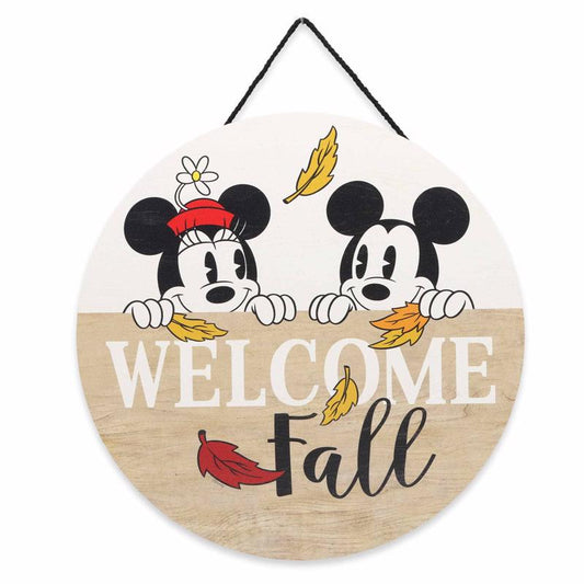 Open Road Brands Disney Mickey and Minnie Mouse Welcome Fall Hanging Sign Wood 1 pk