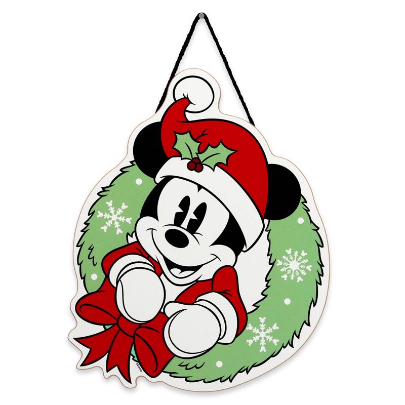 Open Road Brands Disney Mickey Mouse Wreath Christmas Hanging Sign Wood 1 pk