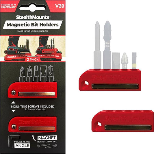 StealthMounts Bit Holders Compatible with Craftsman 20V; Red ABS Magnetic Bit Holder 2 pk