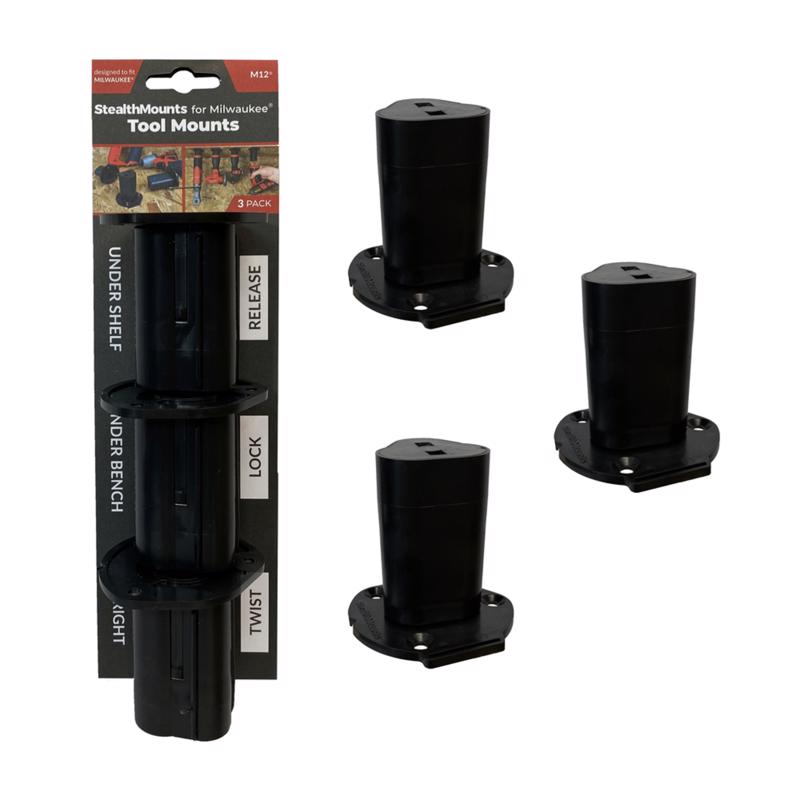 StealthMounts Tool Holders Compatible with Milwaukee M12; Black ABS Tool Holder 3 pk