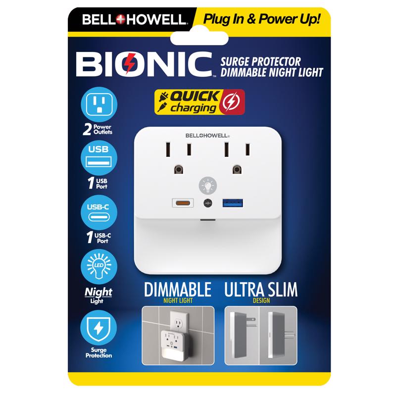 Bell & Howell Bionic Residential Plastic Grounding Plug with Night Light Non-NEMA