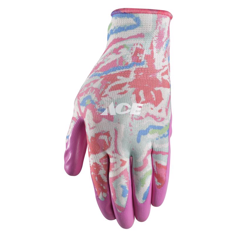 Ace Women's Indoor/Outdoor Nitrile Coated Work Gloves Pink M 1 pair