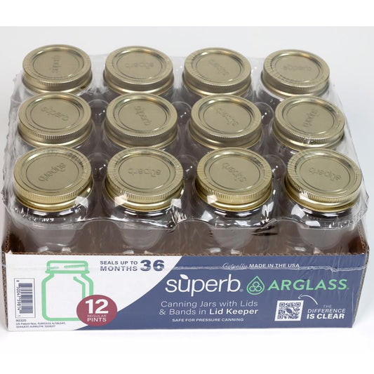 Superb Regular Mouth Canning Jar 16 oz 12 pk
